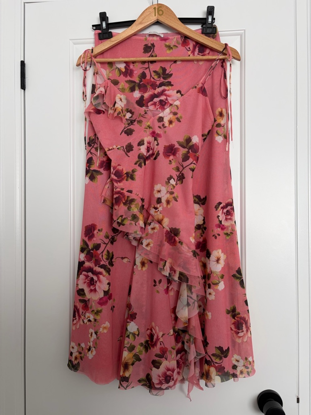 Zara Pink Floral A-Line Skirt with Ruffle Detail Matching Tank